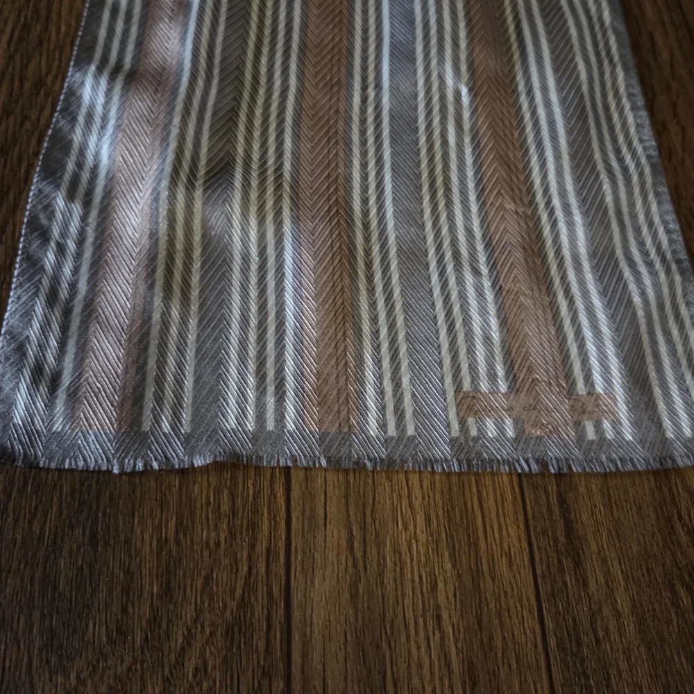 Oscar de la Renta Striped Silk-Feel Scarf – Designer Neutral Chic